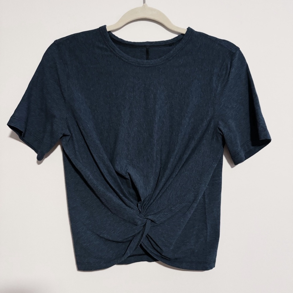 Lululemon - Dark Blue Twist Front Crop Tee